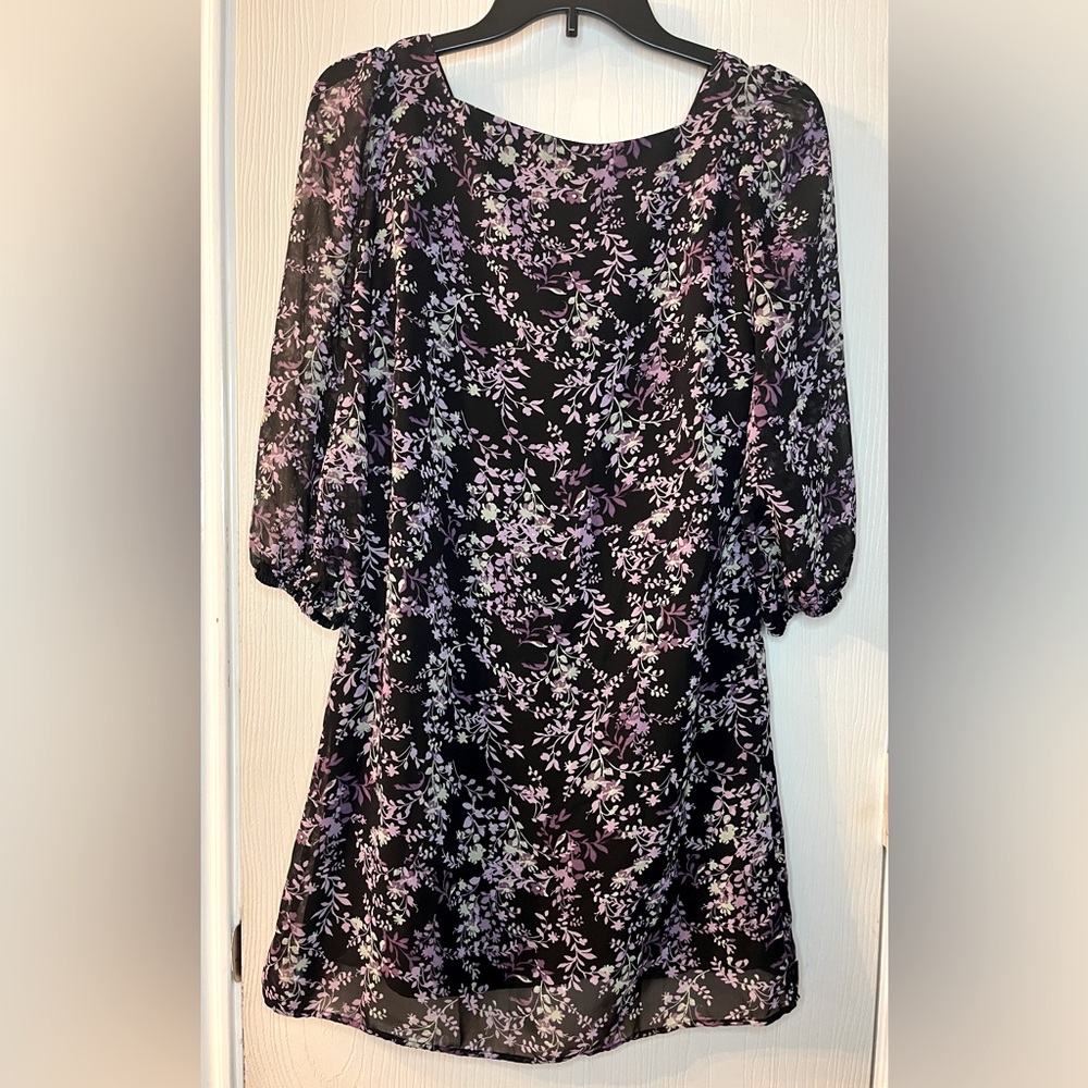 🛍️Eva Mendes XS Black and Purple Bishop Sleeve Sundress